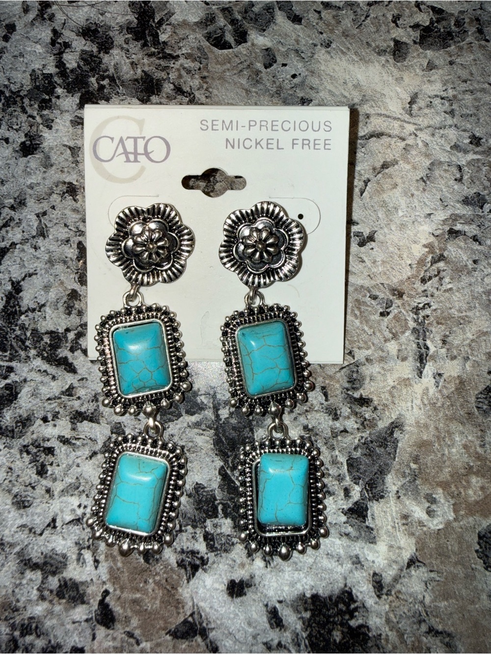 Cato Silver-Tone Turquoise Double Drop Earrings